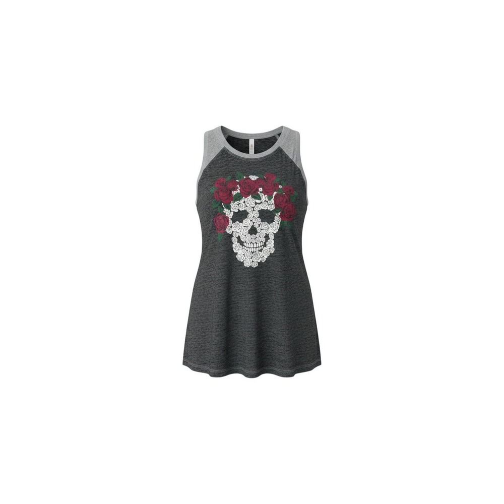 No Boundaries Muscle Tee Juniors Small Black Sugar Skull Rose Burnout Tank Top